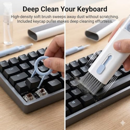 7-in-1 Multifunctional Electronics Cleaning Kit, Portable Keyboard Cleaner with Spray Bottle, Brush, Earbud Cleaner Tool for AirPods, Laptop, Phone, Screen, Camera, Headphones - color: Blue
