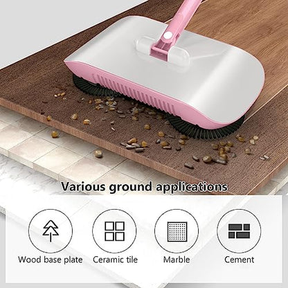 Carpet Cleaner Brush, 2 in 1 Manual Vacuum Sweeper, 180 Degree Rotating Sweeping Mop, Hand Push Sweeper, Home Cleaning Tool for Cleaning Pet Hair, Loose Debris, Lint (Pink) - color: Pink