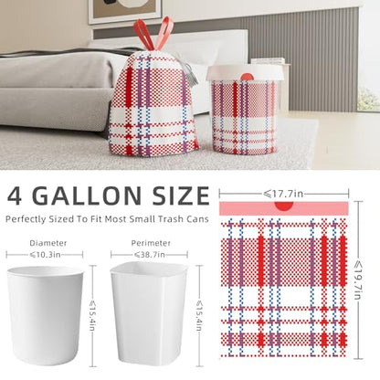 4 Gallon Trash Bags, Small Garbage Bags with Drawstring and Printed Striped Design, Tear-Free, Leakproof & Durable Small Trash Bags for Bathroom, Office, 50 Count - style: 4 Gallon Striped Trash Bags - 50 Counts