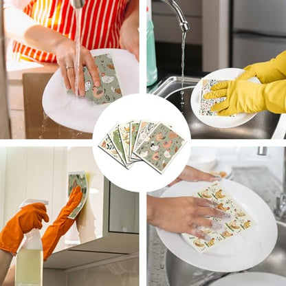 Chicken Swedish Dishcloths for Kitchen, 6 Pcs Reusable Chick Swedish Dish Cloths, Absorbent Fast Drying Cleaning Sponge Cloths for Kitchen Cooking Farmhouse Home Decoration Housewarming Gifts - style: Chicken