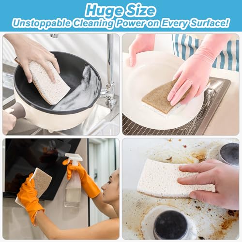AIDEA XL Scrub Sponges Non-Scratch, 6Count, Large Natural Sponge for Non Stick Cookware, Sponges Kitchen, Cellulose Cleaning Sponge for Dishes, Kitchen, Bathroom, Household - color: Brown-extra Large