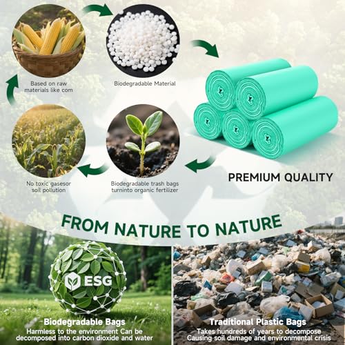 5 Gallon Trash Bags Biodegradable Unscented - Green Small Garbage Bags Compostable 100 Count 18 Liter Recycling Waste Basket Kitchen Office Bathroom Liners Strong Thick Bulk Heihaily - style: Bio-5gal Green 100