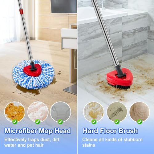 Mop Head Replacement Compatiable with Ocedar RinseClean 2-Tank System, Mircofiber Mop Heads Refill and Scrub Brush for O Cedar Rinseclean Spin Mop, 6 Pack Mop Refills & 2 Scrub Head for Floor Cleaning - color: 6 Pieces Blue Heads & Base & Brush