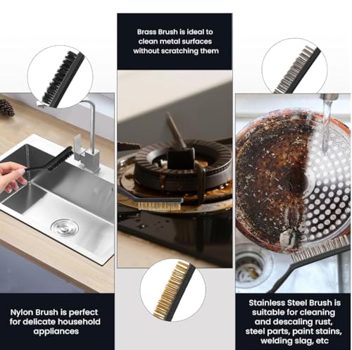 13 Pack Carbon Steel Wire Wheel Brush Set, Wire Brush for Drill, Nylon/Brass/Stainless Steel Bristles Multi-Purpose Cleaning Tool for Rust, Dirt, Paint Scrubbing, Kitchen & Home Use