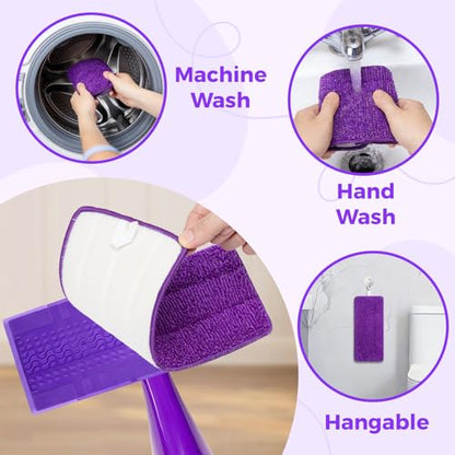 Reusable Mop Pads for Swiffer Wet Jet-12"x5.5",6 Pack Chenille and Microfiber Wet Jet Pads Refills,Machine Washable Pads for Multi-Surface Floor Cleaning