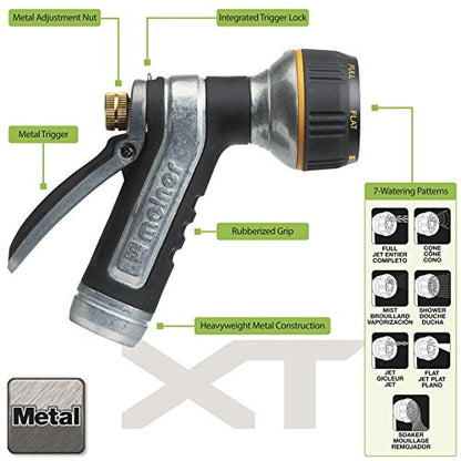 Melnor 65020-AMZ Metal Multi-Pattern Hose Nozzle with Rear Trigger Grip, 7 Spray Patterns, Heavy-Duty Metal Construction, Quick Connect Adapter, Black, Orange - size: Multi-Pattern, style: Heavyweight Rear Trigger