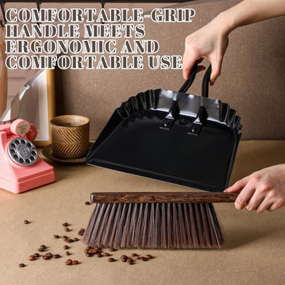 SiliFine 4 Pcs Dustpan and Brush Set 12" Heavy Duty Metal Dust Pan with Handle Brush Set Hand Mini Dust Pan Small Broom and Dustpan for Kitchen Cleaning Car Sofa Desk Home Keyboard Desk Pet