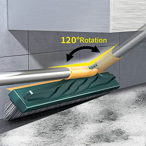 2 in 1 Cleaning Floor Scrub Brush Floor Brush Scrubber New Upgraded 53.5" Long Handle Grout Brush Scrape V-Shape Stiff Bristle Cleaning Brush with Squeegee 120°Rotating Tile Brush for Bathroom - color: Green