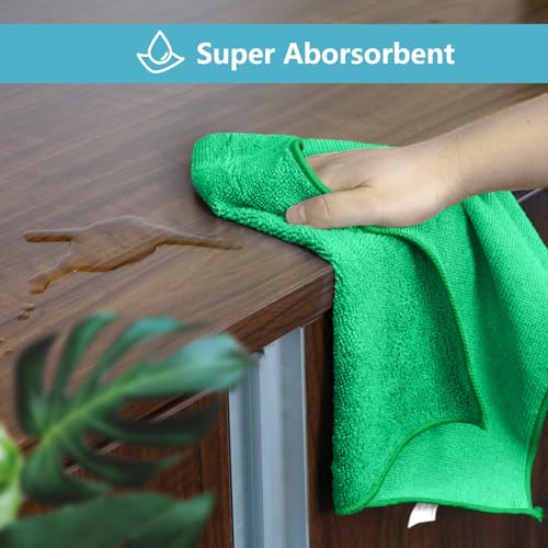 HOMEXCEL Green Microfiber Cleaning Cloth, 8 Pack Cleaning Towels for Kitchen, Lint Free, Scratch-Free, Highly Absorbent, and Reusable Cleaning Rags for House, Window and Glass, Cars, 11.5 X11.5 inch - color: Green