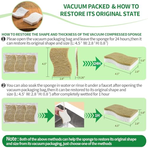 Sponges Kitchen Natural Dish Sponge Plant-Based Biodegradable Compostable Cellulose with Coconut Scrubber Sponge Non Scratch Eco Friendly Kitchen sponges for Kitchen Dishes（Pack of 6） - size: Pack of 6