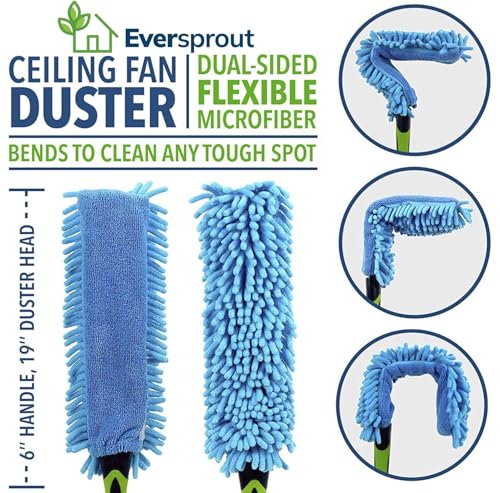 EVERSPROUT 3 Foot Flexible Microfiber Ceiling & Fan Duster | Bendable to Clean Any Fan Blade | Removable & Washable Brush Head | 3-Stage Lightweight Aluminum Extension Pole - size: 3 Foot