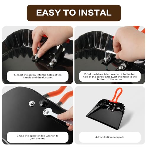 12 Inch Metal Dustpan and Brush Set,Steel Dust Pan Brush Set with PVC Handle and Wood Broom for Indoor/Outdoor, Ashes, Glass, Pet Food - Industrial & Commercial Use