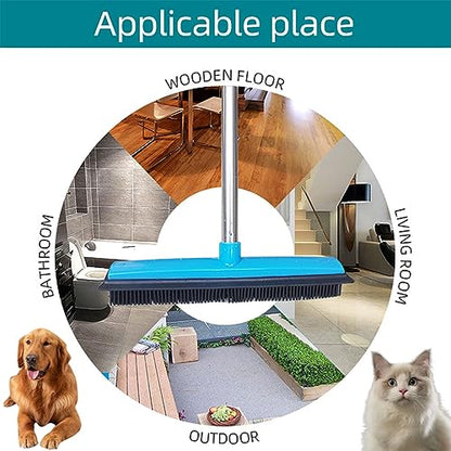 Three-Section Telescopic Pole Carpet Delinting Broom, Pet Hair Removal Broom, Multi-Surface Squeegee Rubber Broom, Extendable Rubber Broom Pet Hair Remover for Carpet Couch (Red) - color: Red