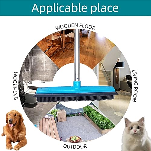 Three-Section Telescopic Pole Carpet Delinting Broom, Pet Hair Removal Broom, Multi-Surface Squeegee Rubber Broom, Extendable Rubber Broom Pet Hair Remover for Carpet Couch (Yellow) - color: Yellow
