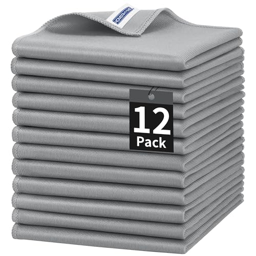 Microfiber Cleaning Cloth, 12 Pack Window Glasses Cleaning Cloth, Reusable Lint-Free Streak Free Polishing Cloth Wipes for Stainless Steel, Eyeglasses, Mirrors, Screens & Lenses,12"*12" Grey - color: Grey, size: 12" x 12"