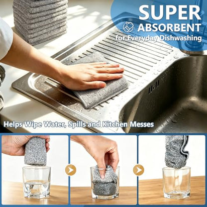 Kitchen Dish Cloths, 12 Pack, 10 x 10 Inches, Super Absorbent Microfiber Dish Towels, Soft Lint Free Reusable Dish Rags for Washing Dishes, Drying, Counters and Sink, Grey - color: Grey