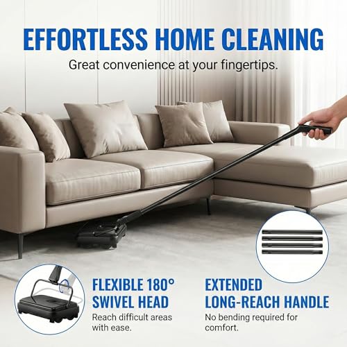 Manual Carpet Sweeper, Electric-Free Quiet Floor Sweeper with 300ml Easy-Empty Dustbin, 6.7” Cleaning Width for Pet Hair, Crumbs, Dust on Carpets, Hardwood, Tile - Home & Office Use (Black) - color: Black