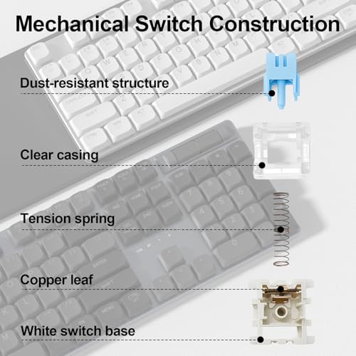 15PCS Blue Switch Replacement with 4PCS Keycap Puller Cleaning Tool Kit,3 Pin Mechanical Keyboard Switches,Dustproof and Waterproof,Accurate Typing, LED Keyboard, Gaming Keyboard