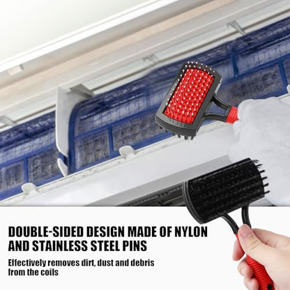 Gosknor 2pcs Air Conditioner Condenser Cleaning Tools, Double-Sided AC Evaporator Coil Fin Cleaning Brush & Stainless Steel AC Fin Comb for HVAC System Refrigerator Evaporator Radiator Condenser