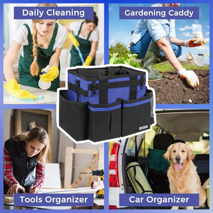 SCAVATA Compact Wearable Cleaning Caddy, Small Supplies Organizer with Handle & Shoulder Straps for Housekeepers, Under Sink & Car Cleaning Tool Organizer Bag (Blue) - color: Blue