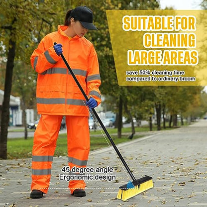Zhehao 6 Pack 18 Inches Push Broom Outdoor, Multi Surface Garden Brush Broom with Adjustable 63" Long Handle for Deck, Driveway, Patio, Warehouse, Garage, Yard, Concrete Floor Cleaning (Yellow)