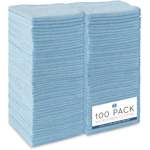 S&T INC. Microfiber Cleaning Cloth, Bulk Microfiber Towel for Home, Reusable and Lint Free Cloth Towels for Car, Light Blue, 11.5 Inch x 11.5 Inch, 100 Pack - size: 100 Pack