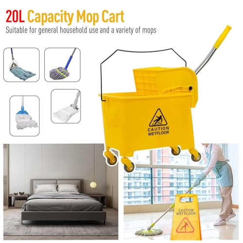 Commercial Mop Bucket on Wheels,Mop Bucket & Side Wringer Combo, Janitorial Cart Spring Wringer on Wheels Mop and Bucket with Wringer Set for Home & Industrial for Home Office Cleaning (1)