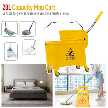 Commercial Mop Bucket on Wheels,Mop Bucket & Side Wringer Combo, Janitorial Cart Spring Wringer on Wheels Mop and Bucket with Wringer Set for Home & Industrial for Home Office Cleaning (1)