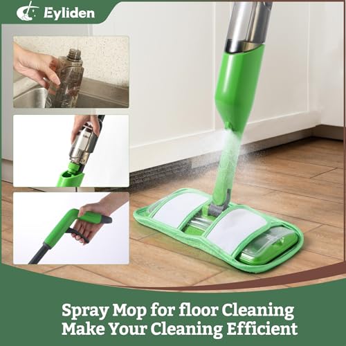 Eyliden Spray Mop for Hardwood Tile Vinyl, Small Spaces Cleaning, 13 Pads | 12 Disposable & 1 Washable Pad, Works with Cleaner, 360° Head, 13oz Bottle, No Bucket, Wet Dry Floor Sweeper for Apt Dorms RV