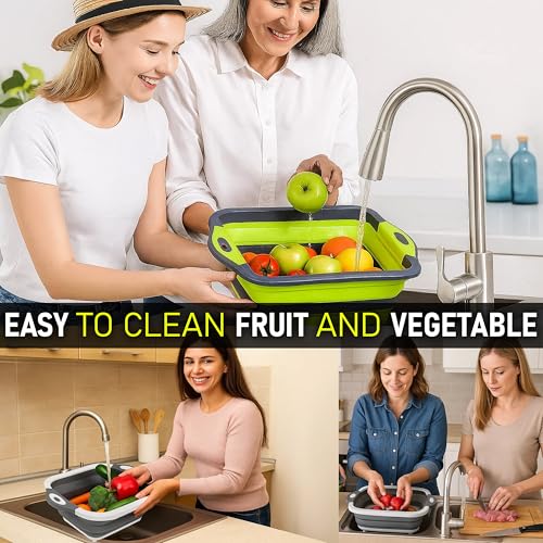 SSKT Pack of 2 Collapsible Cutting Board – Multifunctional Kitchen Sink Tub Basin with Drain, Chopping Board & Washing up Bowl – Space-Saving & Portable for Kitchen, Camping, RV, & Outdoor Use - color: Pack of 2