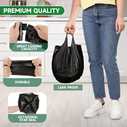 4 Gallon Small Trash-Bags With Handles - Black 4 Gal Mini Garbage Bag 200 Count Biodegradable Unscented 15 Liter Tiny Waste Basket Liners Bathroom Kitchen Office Car Strong Thick Bulk Chenyucheng - style: 4gallon Black 200 Count