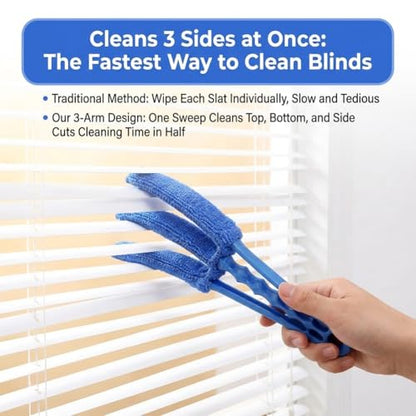 2 Pack Blinds Cleaner Brush - Window Blind DusterTool with 5 Reusable Microfiber Sleeves Brush, Blind Cleaner Tool for Window, Car Air Condition, Fans, Exhaust Vent