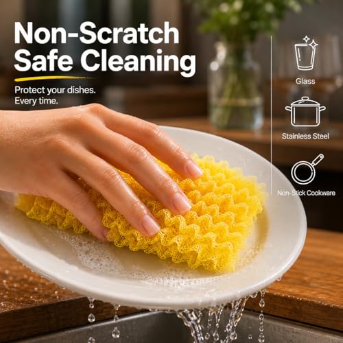 Kitchen Scrub Sponge 8 Pack — LOYK Non-Scratch Dish Sponge, Korean Bubble Mesh, Rich Foam Reusable Cleaning Scrubber for Dishes Pots Pans, Multicolor Set