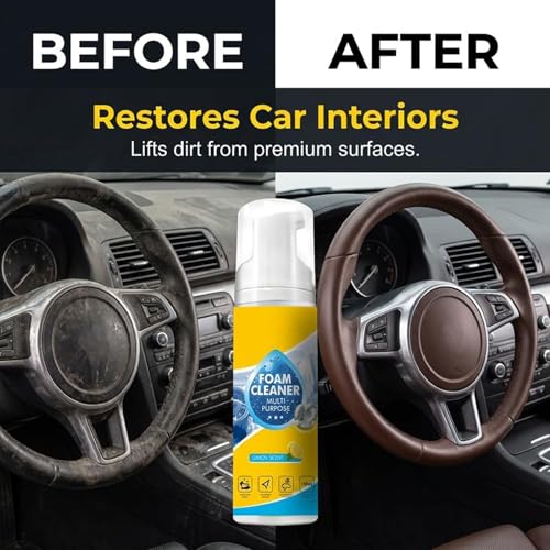 4-in-1 Multi-Purpose Foam Cleaner, All Surface No-Rinse Spray with Sponge & Towel for Home, Kitchen, Bathroom, Car & Upholstery (1PC+1*Sponge+Towel)