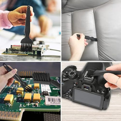 Keyboard Cleaning Kit, 9-Piece Black Detail Brush Set for Keys Vents and Screens, Soft Bristles for Laptop Desktop Office Gear, Compact Storage for Home and Travel Use - size: Large