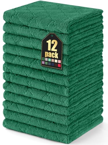 Homaxy 12 Pack Dish Towels for Kitchen (13 x 19 Inches, Dark Green), Super Soft and Absorbent Coral Velvet Dish Cloths for Washing Dishes, Nonstick Oil Fast Drying Microfiber Cleaning Cloth - color: Dark Green, size: 13x19 Inch-12 Pack