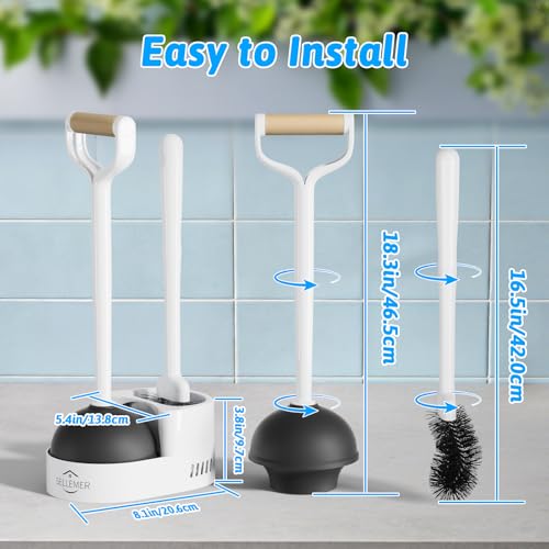Sellemer 2 in 1 Toilet Brush and Plunger Set, Curved Design Head for Deep Clean, Heavy Duty Toilet Bowl Brush and Plunger Combo with Holder for Bathroom,White, 2 Pack - color: White