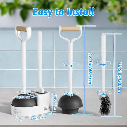 Sellemer 2 in 1 Toilet Brush and Plunger Set, Curved Design Head for Deep Clean, Heavy Duty Toilet Bowl Brush and Plunger Combo with Holder for Bathroom,White, 2 Pack - color: White