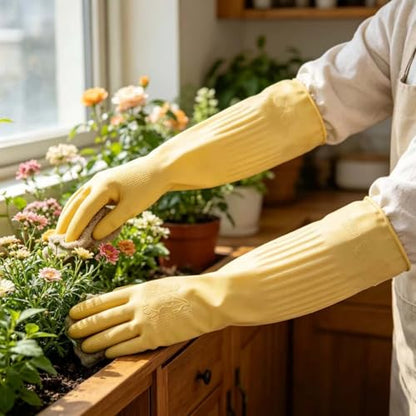 21.7inch Extra Long Latex Cleaning Gloves Waterproof Heavy Duty Rubber Reusable Dish wash Household Cleaning - color: Yellow