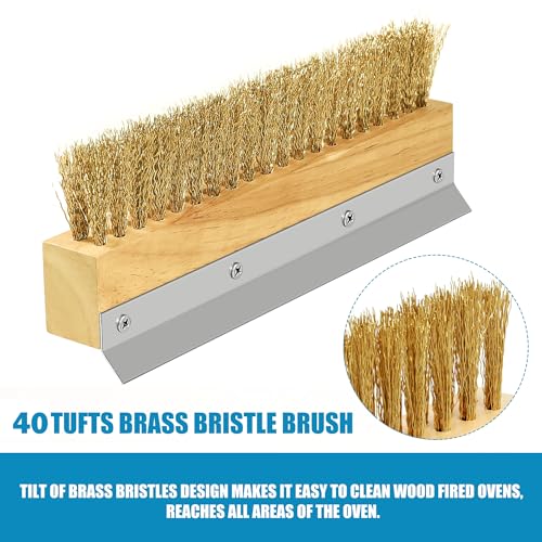Wood Brush Head with Steel Scraper 9.6 Inch Pizza Oven Brush Brass Bristles Replacement Brush Head - size: 9.8 Inch