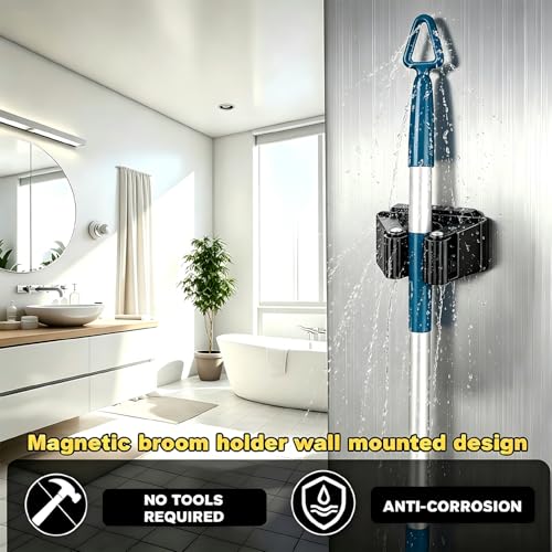 Magnetic Broom and Mop Holder Wall Mount, Black 4 Pack | Heavy duty strong magnetic broom holder,no drill removable,9 lbs load,fits 0.6–1.5in handles,RV kitchen garage storage - size: 4 Pack B