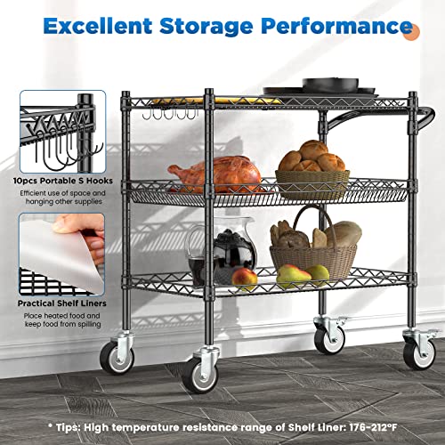 Leteuke 3 Tier Rolling Carts with Wheels, Heavy Duty Rolling Utility Cart,NSF Commercial Grade Metal Cart with Handle&Shelf Liner,Trolley Serving Cart for Kitchen,Restaurant,Plant Display,Black - color: Matte Black