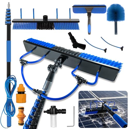 5-24 FT Solar Panel Cleaning Kit, Water Fed Pole Window Cleaning with Soap Dispenser, Window Washing Kit with Extension Pole, Squeegee and Cobweb Dusters for Windows, Solar Panels and Exterior Walls