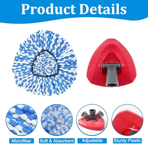 Mop Heads Replacements for O-Cedar RinseClean 2-Tank Spin Mop, Mop Replace Head for O Cedar, Spin Mop Heads for Ocedar Includes 3 Pack Mop Refills, 2 Upgrade Scrub Brush, 1 Mop Base for O-Cedar Mop - size: for ocedar rinseclean 2-tank