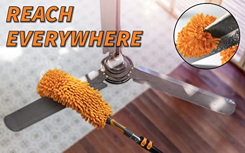 5-12 ft Window Washing Kit & Flexible Ceiling Fan Duster with Extension Pole (20+ Foot Reach) // Window Cleaning Tool & Window Washer Squeegee with Telescopic Extension Pole