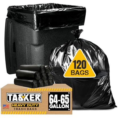 Tasker 65 Gallon Trash Bags Heavy Duty | 120 Count | Extra Large 64 Gallon Trash Bags for Toter | Garbage Bag 65 Gallon Trash Can Liners - size: 120 Count (Pack of 1)