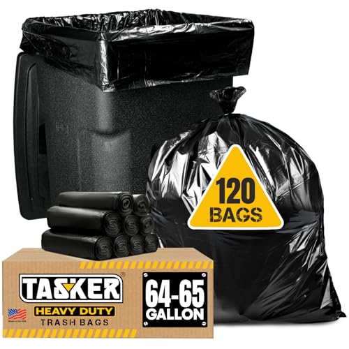 Tasker 65 Gallon Trash Bags Heavy Duty | 120 Count | Extra Large 64 Gallon Trash Bags for Toter | Garbage Bag 65 Gallon Trash Can Liners - size: 120 Count (Pack of 1)