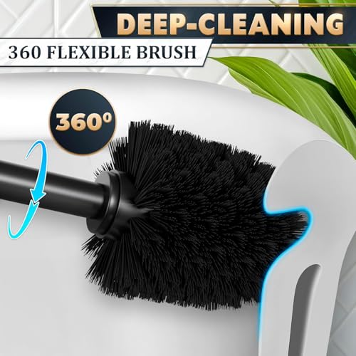 Black Toilet Brush and Holder Set - Scratch Resistant Black Toilet Bowl Brush and Holder with Soft Bristles Replaceable Head, Protection from Splashes, and Compact Design - for Effective Cleaning - color: Black
