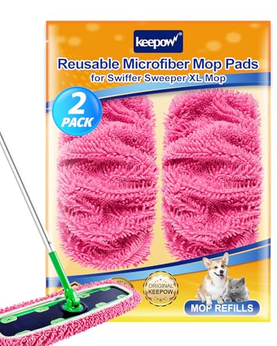 KEEPOW Reusable Microfiber Mop Pads for Swiffer XL Mop | 2 Pack Pink, XL Dry Sweeping Cloths, XL Wet Pads Refills, Heavy Duty Mopping Cloths for Floor Mopping and Sweeping - size: 2 Pack, Pink