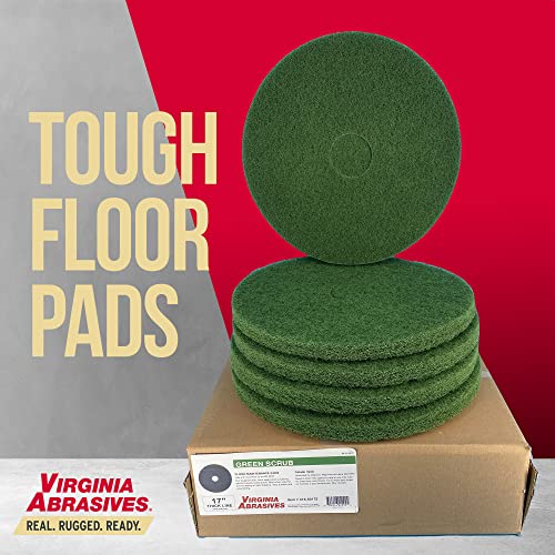 Virginia Abrasives 12" Green Floor Maintenance Pads - Heavy-Duty Non-Woven Pads for Deep Cleaning and Stripping for Orbital Machines, 5-Pack - size: 12"